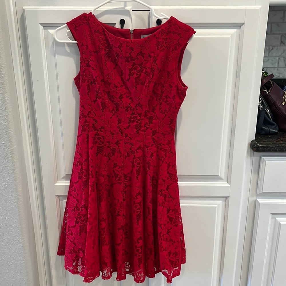 Danny and Nicole Red lace overlay dress